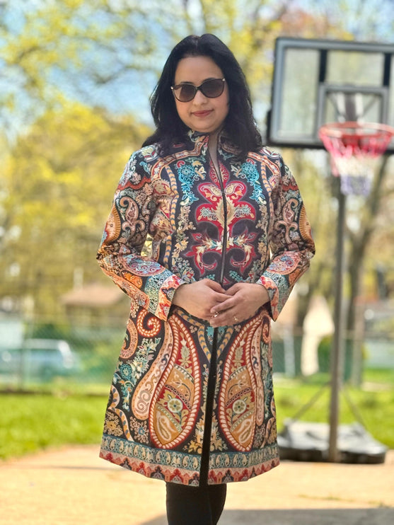Luxury Kani/kalamkari  Wool Ladies Jacket | hand work Kashmir Artwear | Statement fashion wear | Kashmir all season Dresses|long| size 42,48