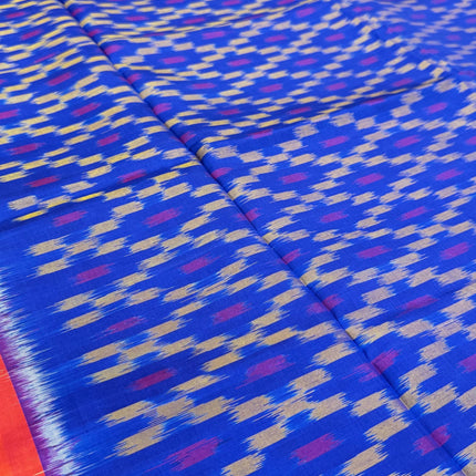 Handloom Ikkat Patol silk saree  with pure silk weaving saree paired with running silk blouse l  Blue saree with orange border