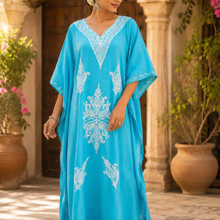 Cotton Aari Embroidered Kaftan | Kashmir Woven Artwear Statement Dress