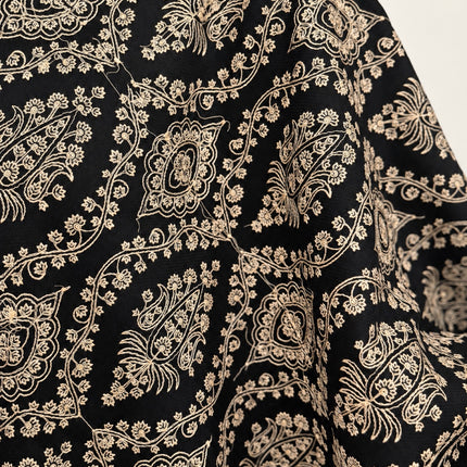 Detail of white paisley Jaal embroidery on black Kashmiri shawl