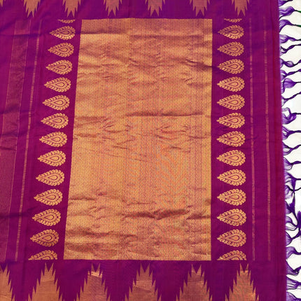 Pure handloom Gadwal Silk Saree | 100% Pure Silk | Silk Mark Certified |  Magenta color with Pattu Temple Border