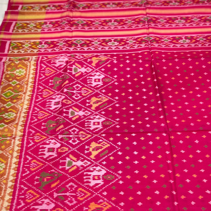 Handloom Designer Rajkot Patol silk saree  with pure silk weaving sareepaired with running silk blouse l  Magenta pink