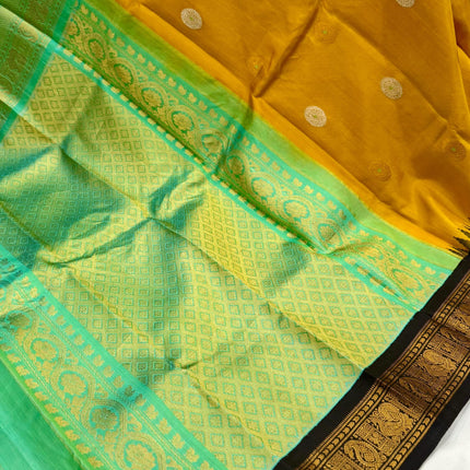 Musterd yellow  color  Pure Silk Gadhwal silk  Saree With Motifs Pattern | SILK MARK CERTIFIED
