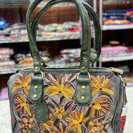 Kashmiri Embroidered Aari work Handbags | short handle | Large Sling Shoulder velvet | suede leather