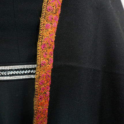 Premium Pashmina Shawl with Intricate Border with fine hand embroidery|Very Soft| 100% Pure Pashmina Handmade Shawl | black