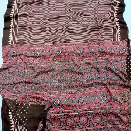 100% Silk  Modal saree  | Hand block Ajrakh print with Blouse piece| fall pico done