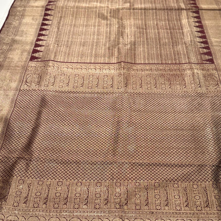 Coffee color  Pure Silk Kanjivaram Saree With Jaali Pattern | SILK MARK CERTIFIED