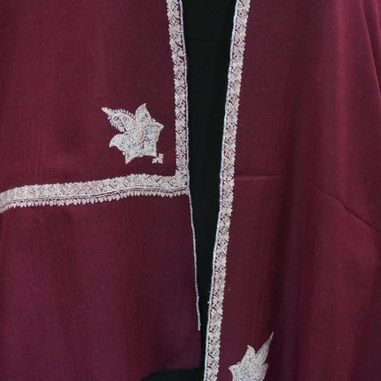 Premium Pashmina Shawl with Intricate Border with fine hand embroidery| Very Soft| 100% Pure Pashmina Handmade Shawl | WINE