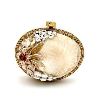 Elegant Mother of Pearl Seashell Clutch with Gold Trim – Handcrafted Evening Bag