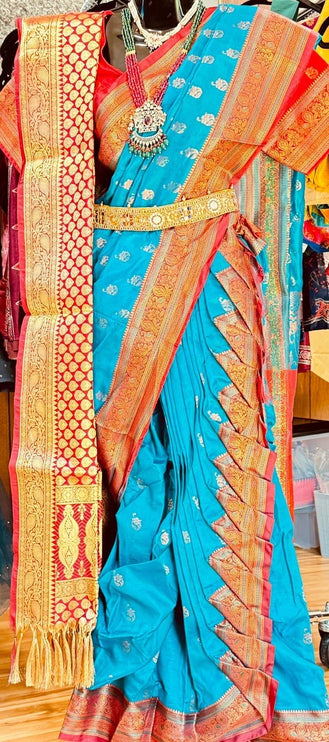 Ready to wear stitched Nauwari silk saree with ready blouse.(Blouse size 38 - 40) | multiple colors available