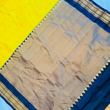 Pure handloom Gadwal Silk Saree | 100% Pure Silk | Silk Mark Certified | Bright Yellow  with Black border