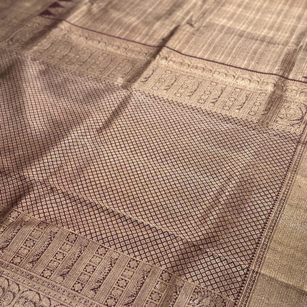 Coffee color  Pure Silk Kanjivaram Saree With Jaali Pattern | SILK MARK CERTIFIED