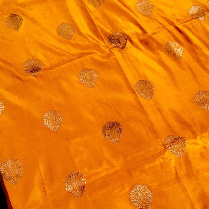 Pure Banarasi Kaduwa Silk Saree | Motifs weaving and bright yellow/light Pista  border | Hand Woven | Lock weaving| Silk Mark certified