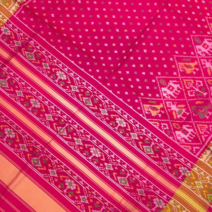 Handloom Designer Rajkot Patol silk saree  with pure silk weaving sareepaired with running silk blouse l  Magenta pink