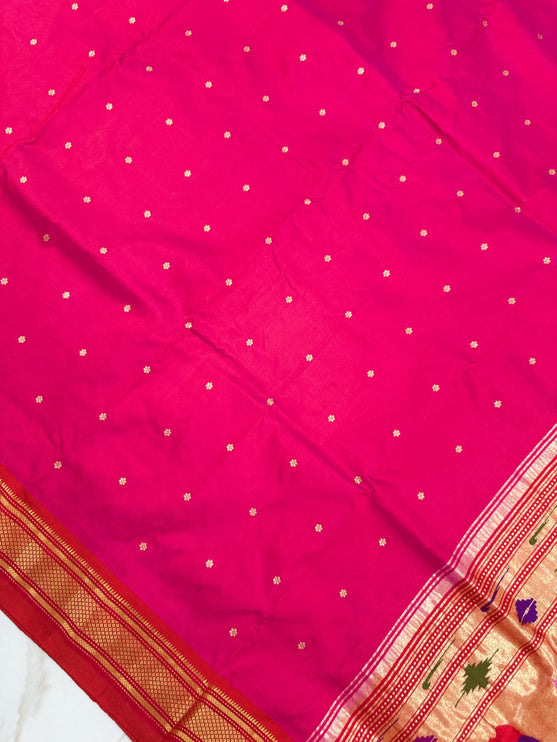 Authentic Maharani Paithani from Yeola| 100% handwoven Pure Silk saree in Rani pink with Red border|Silk Mark Certified