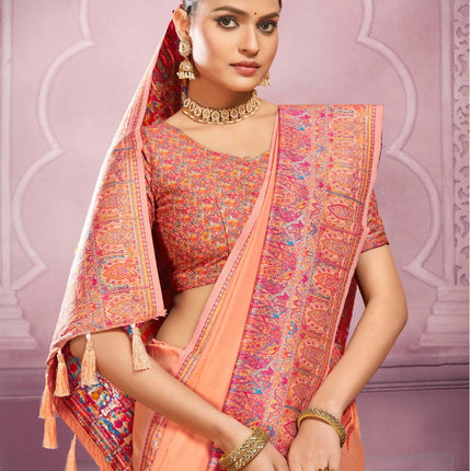 Kashmiri Kani embroidered kudos Silk Saree - Authentic Kashmiri kani work - multicolor | All over weaving