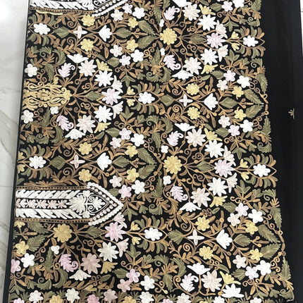 Carbon Black Multicolored Embroidered|Pure ITALIAN CREPE SILK|Parsi Gara   Saree|  Hand Embroidered | Fall pico done