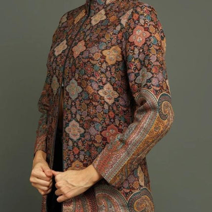 Luxury Kani/Jamawar  Woolen Jacket | woven Kashmir Artwear | Statement fashion wear | Kashmir Winter Dresses|knee length| size 42,44,48,50