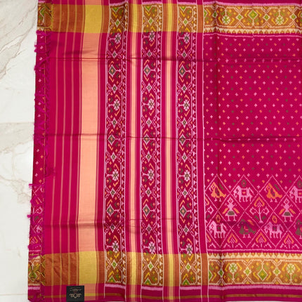 Handloom Designer Rajkot Patol silk saree  with pure silk weaving sareepaired with running silk blouse l  Magenta pink