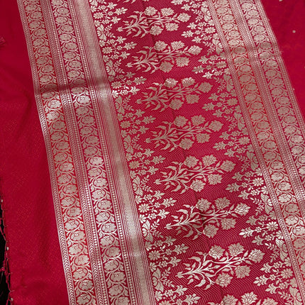 Banarasi Mashroo Silk  Rani/Magenta    Saree with Kadhuwa Zari Buttas