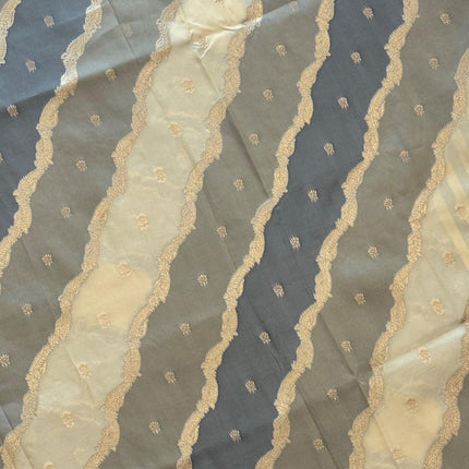 Banarasi Rangkat Silk Saree |Stripes/ small motif weaving all over the saree | Grey/ Beige /with  light golden intricate border