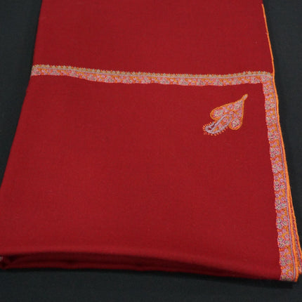Premium Pashmina Shawl with Intricate Border with fine hand embroidery| Very Soft| 100% Pure Pashmina Handmade Shawl | RED