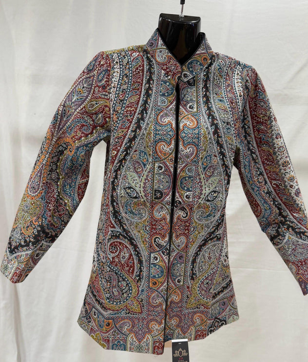 Luxury Kani/Jamawar  Wool Ladies Jacket | woven Kashmir Artwear | Statement fashion wear | Kashmir elegance |short length| size 38