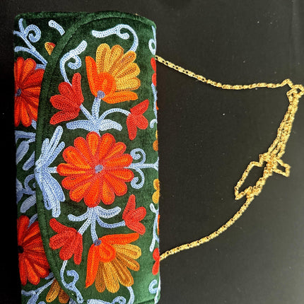 Kashmiri Aari work | Suede | Velvet Designer Clutches | Handmade | Aari Work | Flower Embroidery Purse
