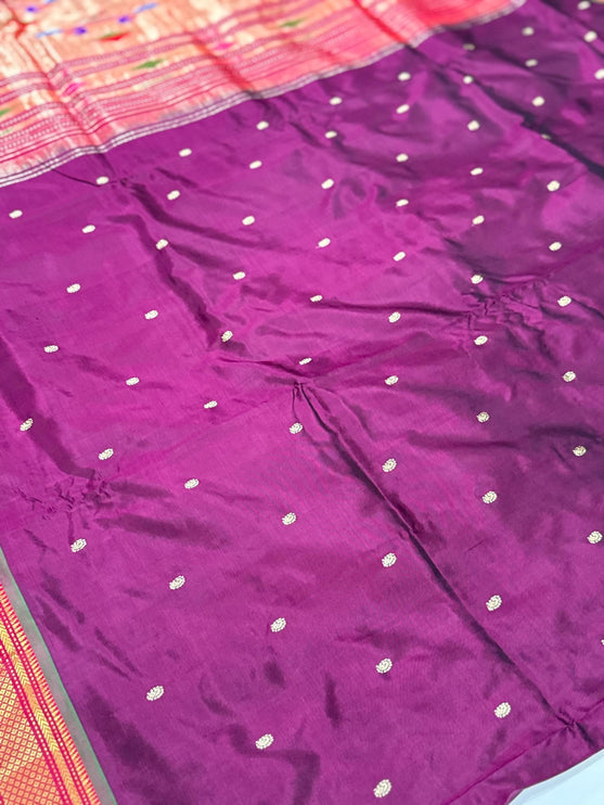 Authentic Maharani Paithani from Yeola| 100% handwoven Pure Silk saree in Maroon Color with light Deep Olive border|Silk Mark Certified
