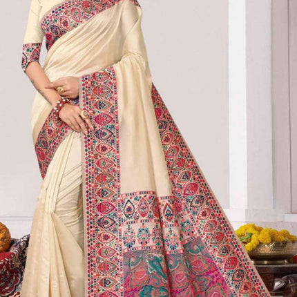 Festive Sale!!! Kashmiri Kani Royal Heritage | Embroidered Silk Saree - Authentic Kashmiri kani work Sarees| Fall, pico and tassels are done