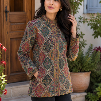 Kani Jamawar Wool, silk Jacket | Kashmir Paisley Artwear Multiple Size-40