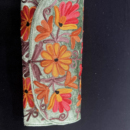 Kashmiri Aari work | Suede | Velvet Designer Clutches | Handmade | Aari Work | Flower Embroidery Purse