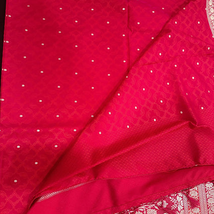 Banarasi Mashroo Silk  Rani/Magenta    Saree with Kadhuwa Zari Buttas