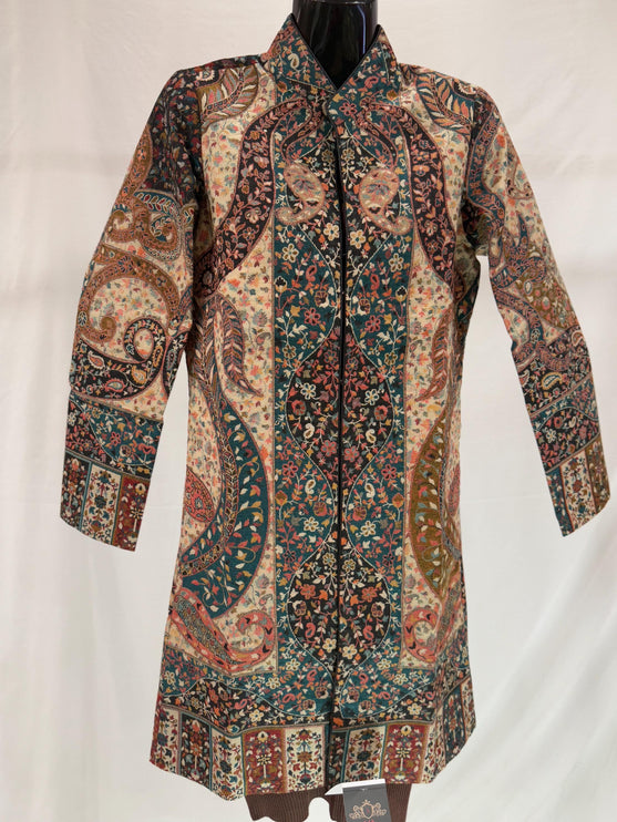 Luxury Kani/Jamawar  Wool Ladies Jacket | woven Kashmir Artwear | Statement fashion wear | Kashmir Winter Dresses|long length| size 36