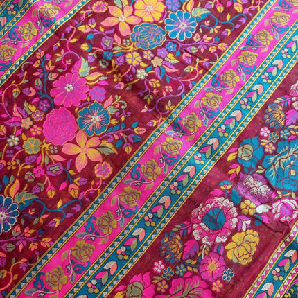 Kashmiri Gulistan Saree on Premium quality Cotton Silk |All over weaving | Maroon with multicolor floral paisley