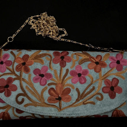Kashmiri Aari work | Suede | Velvet Designer Clutches | Handmade | Aari Work | Flower Embroidery  purse Gift
