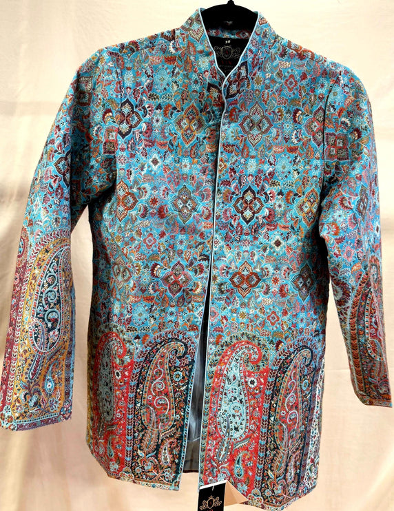 Luxury Kani/Jamawar  Wool Unisex Jacket | woven Kashmir Artwear | Statement fashion wear | Kashmir Winter Dresses|short length| size 46