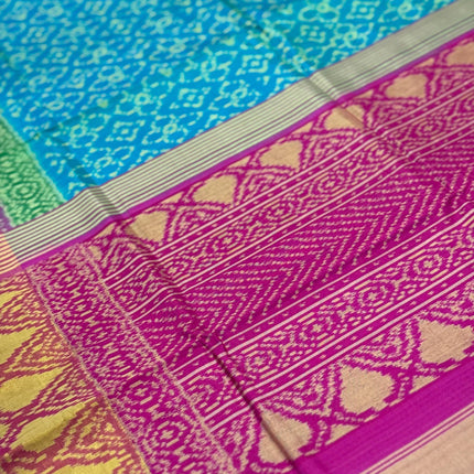Handloom Rajkot Patol silk saree  with pure silk weaving sareepaired with running silk blouse l  Firozi blue/Magenta pink