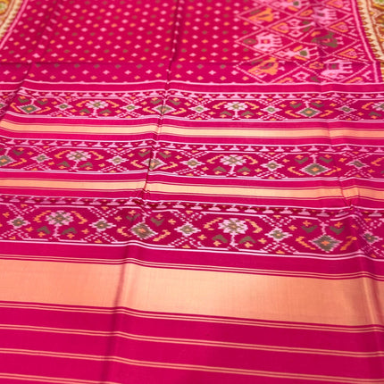 Handloom Designer Rajkot Patol silk saree  with pure silk weaving sareepaired with running silk blouse l  Magenta pink