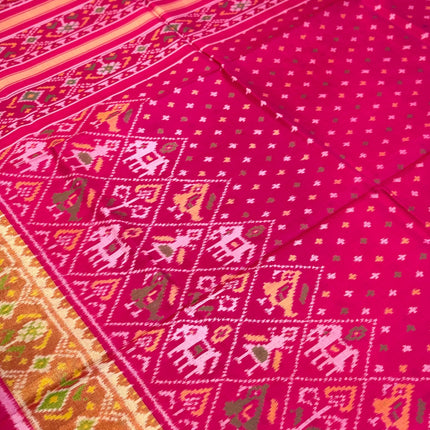 Handloom Designer Rajkot Patol silk saree  with pure silk weaving sareepaired with running silk blouse l  Magenta pink