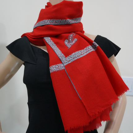 Premium Pashmina Stole with Intricate Border with fine hand embroidery| Very Soft| 100% Pure Pashmina Handspun Stole | Blood Red