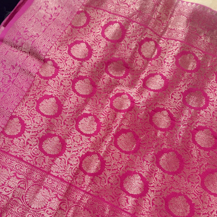 Pure Banarasi Kaduwa Silk Saree | Motifs weaving and beige pearl / dusty pink  border | Hand Woven | Lock weaving| Silk Mark certified