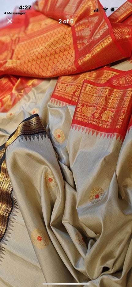 Tussa  color  Pure Silk Gadhwal silk  Saree With Motifs Pattern | SILK MARK CERTIFIED