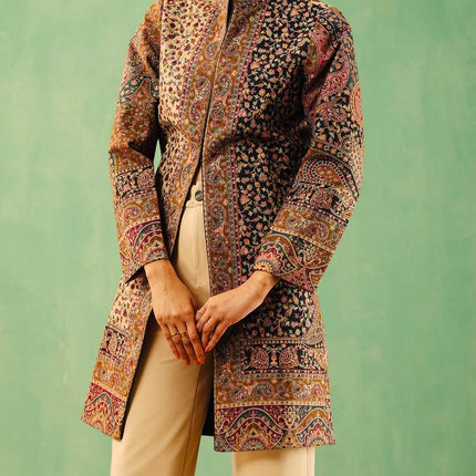 Luxury Kani/kalamkari pattern Jacket |Kashmir Artwear | Statement fashion wear | Kashmir all season Dresses|long| size 46,48