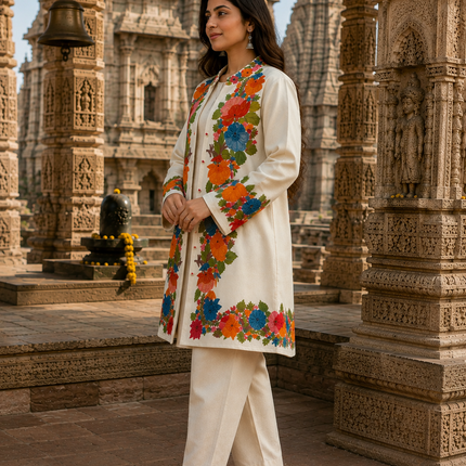 Handmade Wool Coat | Aari Embroidered Designer Jacket, Size 46
