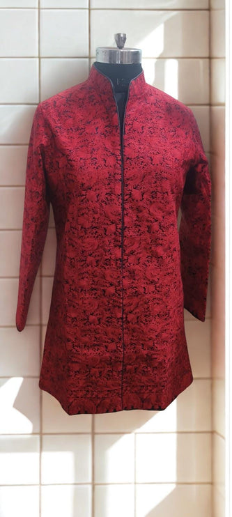 Vintage Kashmiri Embroidered | Black and Red Jacket|Aari work all over|Heap length| size 44