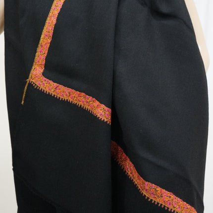 Premium Pashmina Shawl with Intricate Border with fine hand embroidery|Very Soft| 100% Pure Pashmina Handmade Shawl | black