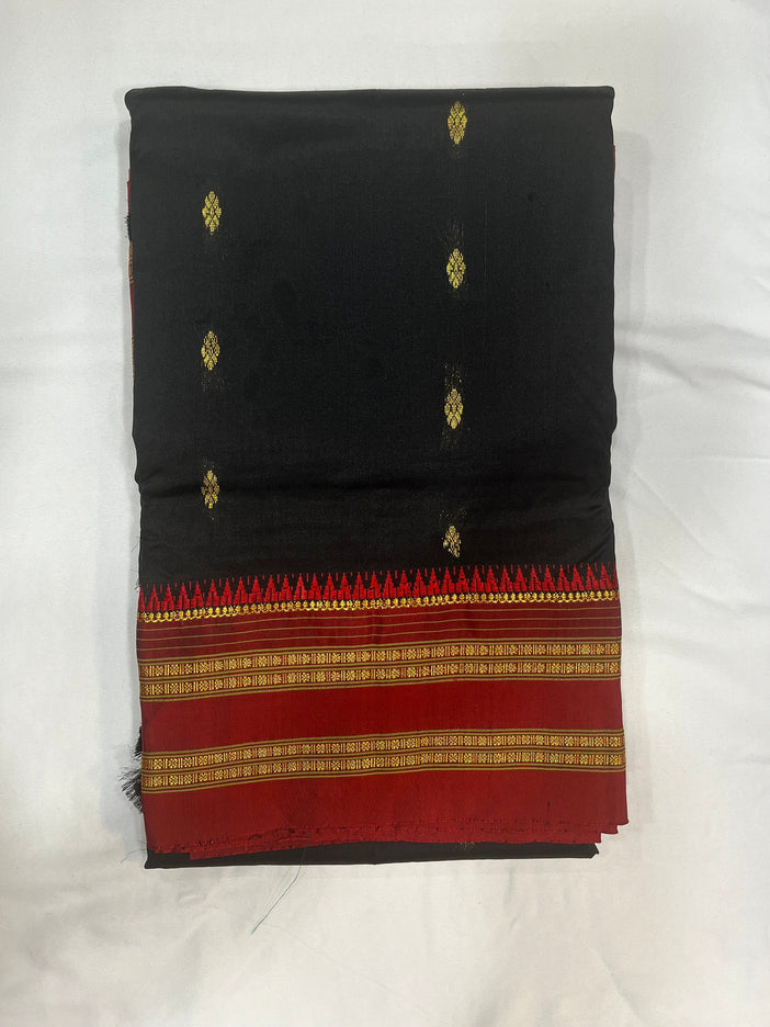Original Narayan Peth 100% pure silk Saree from Yeola - Black with maroon border|Fall Pico Tassels done