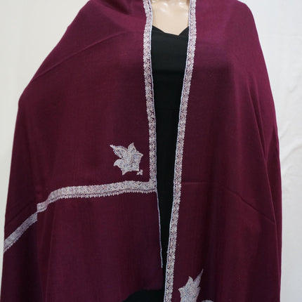 Premium Pashmina Shawl with Intricate Border with fine hand embroidery| Very Soft| 100% Pure Pashmina Handmade Shawl | WINE