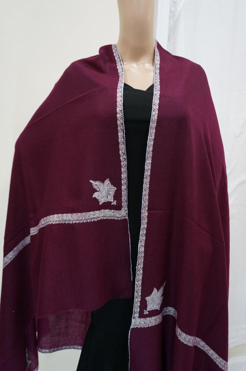 Premium Pashmina Shawl with Intricate Border with fine hand embroidery| Very Soft| 100% Pure Pashmina Handmade Shawl | WINE